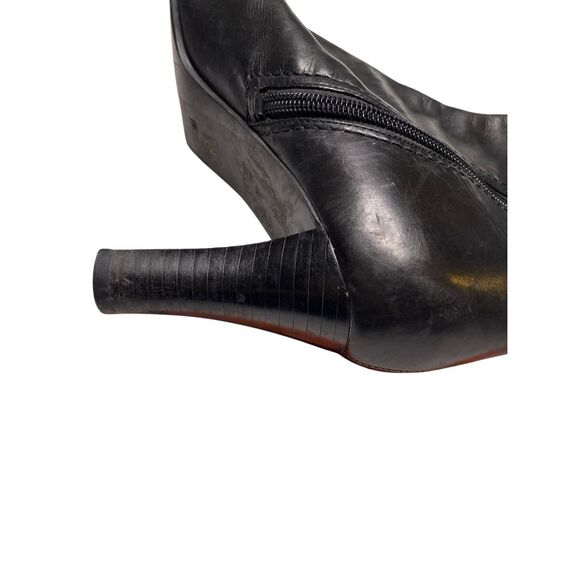 AE Jacob Black Leather Pointed Toe Mid Calf Stiletto Heel Boots Womens 9 Office - Picture 9 of 10